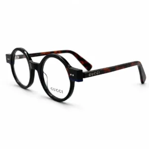 Monture Gucci ronde noire en acétate avec branches effet écaille