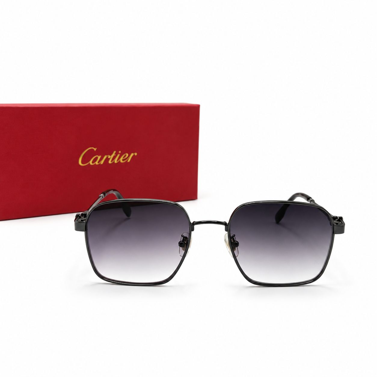 Lunettes de Soleil Cartier Carrées Métal Gris Anthracite
